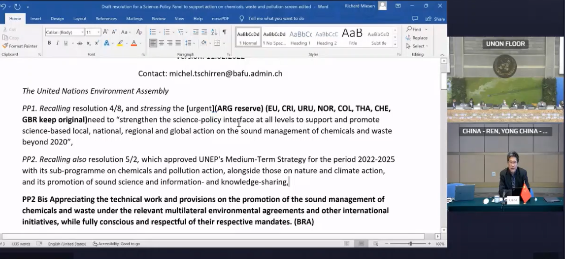 20220302-12BET及亚太中心组团参加第五届联合国环境大会第二阶段会议-段立哲-李金惠教授在《关于支持化学品、废物和污染行动的科学与政策委员会的决议草案》工作组发言.png